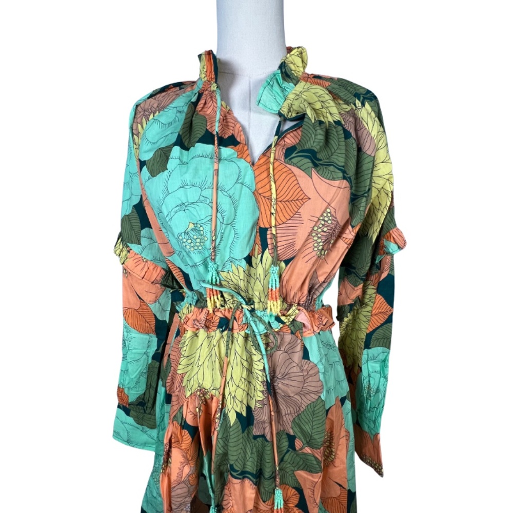 NWT Farm Rio Long Sleeve Floral Midi Dress Anthropologie Breezy (S‎) - Picture 4 of 7